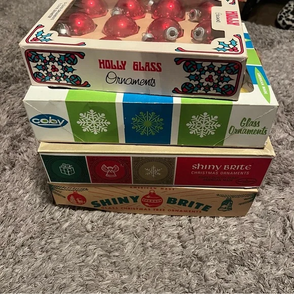 Shiny Brite vintage Holiday Ornament Set Red Gold blue Silver box glass lot - Picture 10 of 10